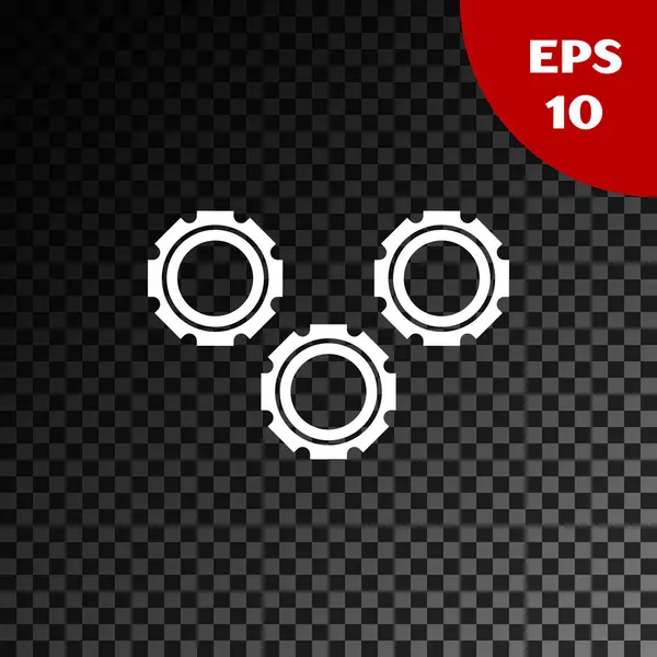 Beyaz dişli simgesi şeffaf koyu arka planda yalıtılmış. Çark dişli ayarları işareti. COG sembolü. Vektör Illustration
