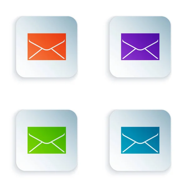 Kleur envelop pictogram geïsoleerd op witte achtergrond. E-mail bericht letter symbool. Pictogrammen instellen in kleurrijke vierkante knoppen. Vector illustratie — Stockvector