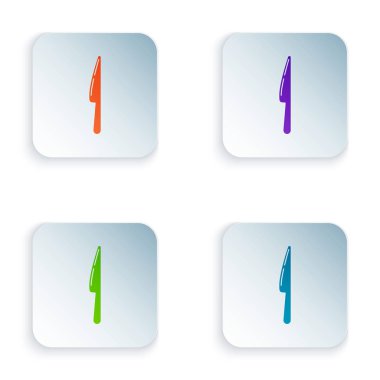 Beyaz arka planda izole renkli bıçak simgesi. Çatal bıçak sembolü. Renkli kare düğmeleri simgeleri ayarlayın. Vektör Illustration