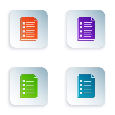 Beyaz arka planda yalıtılmış renk dosyası belge simgesi. Kontrol listesi simgesi. İş konsepti. Renkli kare düğmeleri simgeleri ayarlayın. Vektör Illustration