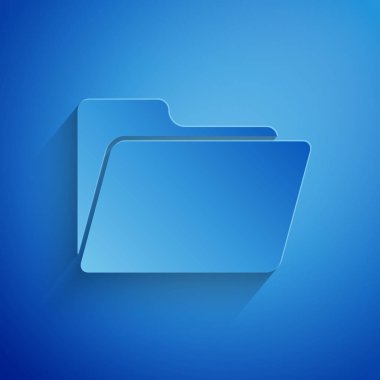 Kağıt kesimi Belge klasörü simgesi mavi arkaplanda izole edildi. Muhasebe klasörü sembolü. Muhasebe yönetimi. Kağıt sanatı tarzı. Vektör İllüstrasyonu