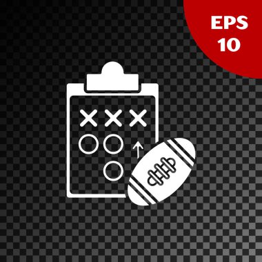 Beyaz Planlama Strateji kavramı simge şeffaf koyu arka planda izole. Futbol veya Amerikan Futbol Kupası oluşumu ve taktik. Vektör Illustration