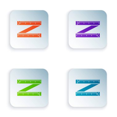 Renkli bant ölçü simgesi beyaz arka planda yalıtılmış. Bant ölçme. Renkli kare düğmeleri simgeleri ayarlayın. Vektör Illustration