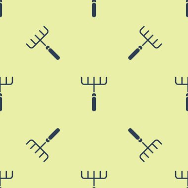 Mavi Bahçe Rake simgesi beyaz arka planda izole Dikişsiz desen. Bahçecilik, tarım, Tarım için araç. Zemin tohumcu. Temizlik ekipmanları. Vektör Illustration