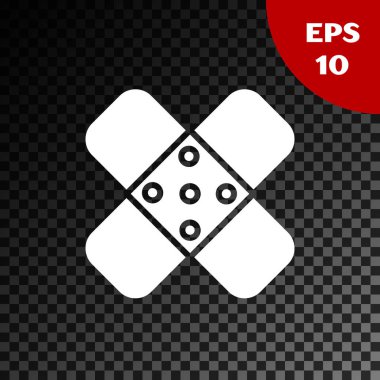 Şeffaf koyu arka planda izole beyaz çapraz bandaj sıva simgesi. Tıbbi sıva, yapışkan bandaj, esnek kumaş bandaj. Vektör Illustration