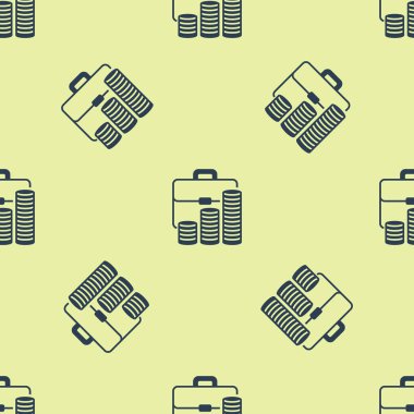 Mavi evrak çantası ve jeton simgesi beyaz arka planda izole Dikişsiz desen. İş davası işareti. İş portföyü. Vektör Illustration