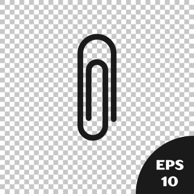 Siyah kağıt klip simgesi şeffaf arka planda yalıtılmış. Vektör Illustration