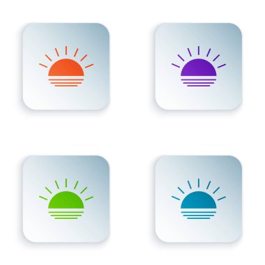 Renk günbatımı simgesi beyaz arka planda izole. Renkli kare düğmeleri simgeleri ayarlayın. Vektör Illustration