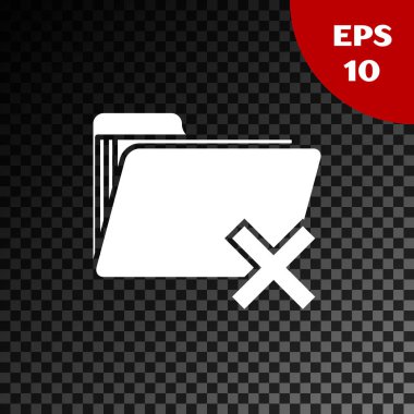 Beyaz Sil klasör simgesi şeffaf koyu arka planda yalıtılmış. Geri dönüşüm kutusu içeren klasör. Sil veya hata klasörü. Bilgisayar bilgileri klasörünü kapatın. Vektör Illustration