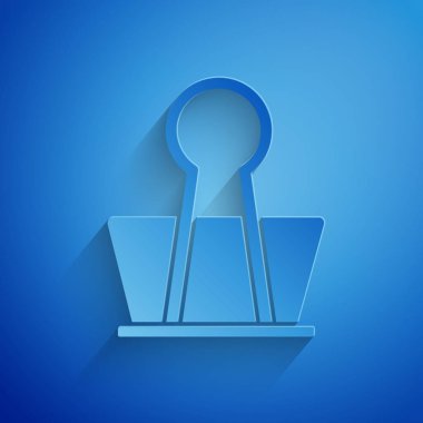 Kağıt kesiği ataç simgesi mavi arkaplanda izole edildi. Ataç. Kağıt sanatı tarzı. Vektör İllüstrasyonu