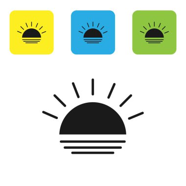 Siyah günbatımı simgesi beyaz arka planda izole. Set simgeleri renkli kare düğmeler. Vektör Illustration