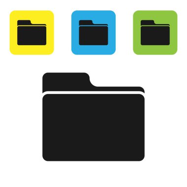 Siyah belge klasör simgesi beyaz arka planda yalıtılmış. Muhasebe bağlayıcı sembolü. Defter tutma yönetimi. Set simgeleri renkli kare düğmeler. Vektör Illustration