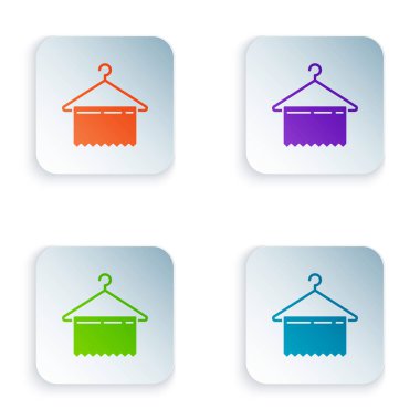 Renk askı dolap simgesi beyaz arka planda izole. Temiz havlu işareti. Cloakroom simgesi. Kıyafet Servisi sembolü. Çamaşır Askısı işareti. Renkli kare düğmeleri simgeleri ayarlayın. Vektör Illustration