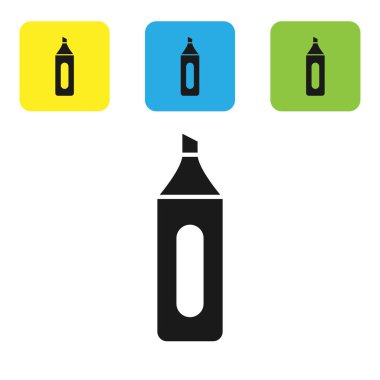 Siyah marker kalem simgesi beyaz arka planda yalıtılmış. Set simgeleri renkli kare düğmeler. Vektör Illustration