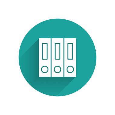 Beyaz Saray dosyaları ve belgeler uzun gölgeli izole edilmiş. Ofis dosyaları. Dosya arşivleme işareti. Yeşil daire düğmesi. Vektör İllüstrasyonu