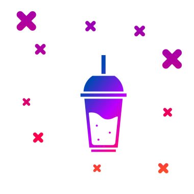 Beyaz arka planda izole saman simge içme ile limonata renk cam. Degrade rasgele dinamik şekiller. Vektör Illustration