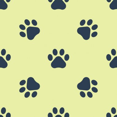 Mavi Paw baskı simgesi izole Dikişsiz desen beyaz arka plan üzerinde. Köpek veya kedi pençe baskı. Hayvan parkuru. Vektör Illustration