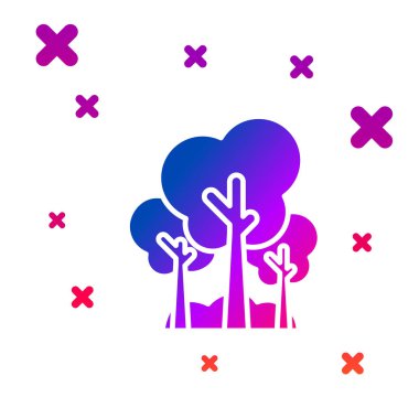 Beyaz arka planda yalıtılmış renk ağaçları simgesi. Orman sembolü. Degrade rasgele dinamik şekiller. Vektör Illustration