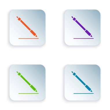 Beyaz arka planda yalıtılmış renk kalemi çizgi simgesi. Renkli kare düğmeleri simgeleri ayarlayın. Vektör Illustration