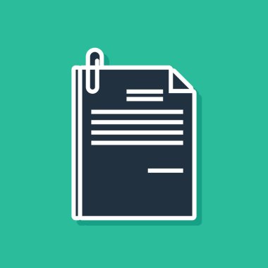 Mavi dosya belgesi ve kağıt klip simgesi yeşil arka planda yalıtılmış. Kontrol listesi simgesi. İş konsepti. Vektör Illustration