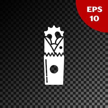 Şeffaf koyu arka planda izole beyaz Döner Kebap simgesi. Shawarma işareti. Sokak Fast-Food menüsü. Vektör Illustration