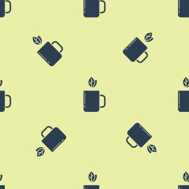 Mavi fincan çay ve yaprak simgesi izole Dikişsiz desen beyaz arka plan üzerinde. Vektör Illustration