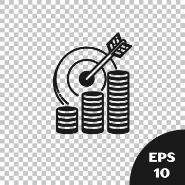 Siyah hedef şeffaf arka planda izole jeton sembolü ile. Yatırım hedef simgesi. Başarılı iş konsepti. Nakit veya para işareti. Vektör Illustration