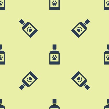 Mavi köpek tıp şişe simge izole Dikişsiz desen beyaz arka plan üzerinde. Hap ile konteyner. Hayvan için reçete ilacı. Vektör Illustration