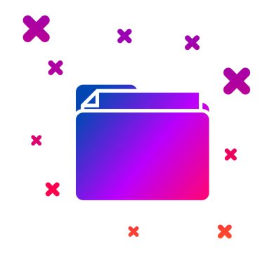 Beyaz arka planda yalıtılmış renkli belge klasör simgesi. Muhasebe bağlayıcı sembolü. Defter tutma yönetimi. Degrade rasgele dinamik şekiller. Vektör Illustration