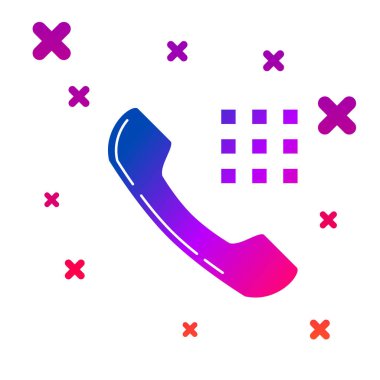 Beyaz arka planda izole renkli telefon ahize simgesi. Telefon tabelası. Degrade rasgele dinamik şekiller. Vektör Illustration