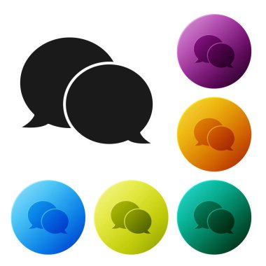 Siyah konuşma kabarcık sohbet simgesi beyaz arka planda yalıtılmış. İleti simgesi. İletişim veya yorum sohbet sembolü. Simgeler renkli daire düğmelerini ayarlayın. Vektör Illustration