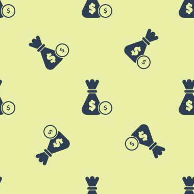 Mavi Para çantası ve madeni para ikonu beyaz arka planda izole edilmiş kusursuz desen. Dolar ya da USD sembolü. Nakit bankacılık tabelası. Vektör İllüstrasyonu