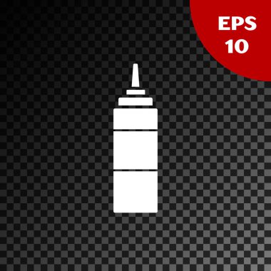 Beyaz sos şişe simgesi şeffaf koyu arka planda izole. Ketçap, hardal ve mayonez şişeleri ile hızlı yemek için sos. Vektör Illustration