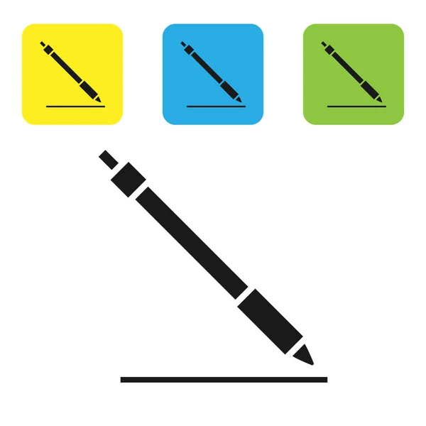 Icono de línea Black Pen aislado sobre fondo blanco. Establecer iconos coloridos botones cuadrados. Ilustración vectorial — Vector de stock