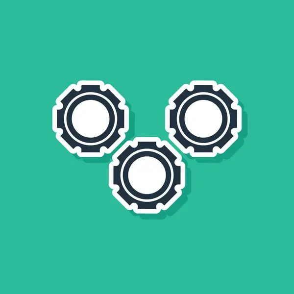 Icono de engranaje azul aislado sobre fondo verde. Señal de configuración del engranaje Cogwheel. Un símbolo de engranaje. Ilustración vectorial — Vector de stock