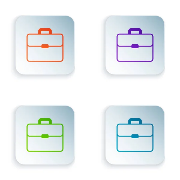 Color Briefcase icon isolated on white background. Business case sign. Business portfolio. Set icons in colorful square buttons. Vector Illustration — Stock Vector