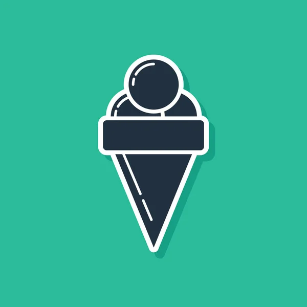 Crème glacée bleue dans une icône de cône de gaufre isolée sur fond vert. Doux symbole. Illustration vectorielle — Image vectorielle