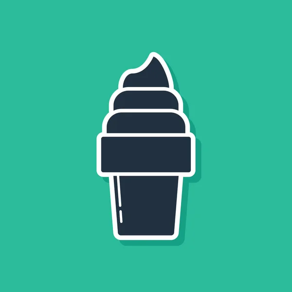 Blue Ice cream in waffle cone icon isolated on green background. Sweet symbol. Vector Illustration — Stock Vector