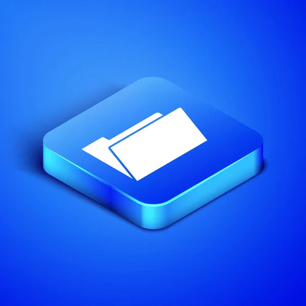 Icono de carpeta de documento isométrico aislado sobre fondo azul. Símbolo de encuadernación contable. Dirección de contabilidad. Botón cuadrado azul. Ilustración vectorial — Vector de stock