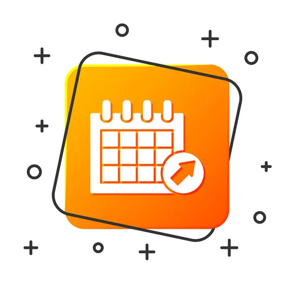 Icône calendrier blanc isolé sur fond blanc. Symbole de rappel d'événement. Bouton carré orange. Illustration vectorielle — Image vectorielle