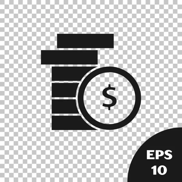 Moeda preta dinheiro com símbolo de dólar ícone isolado em fundo transparente. Sinal de moeda bancária. Símbolo. Ilustração vetorial — Vetor de Stock