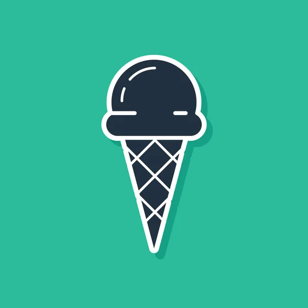 Blue Ice cream in waffle cone icon isolated on green background. Sweet symbol. Vector Illustration — Stock Vector