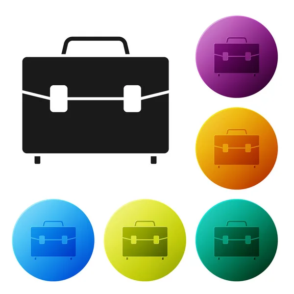 Black Briefcase icon isolated on white background. Business case sign. Business portfolio. Set icons colorful circle buttons. Vector Illustration — Stock Vector