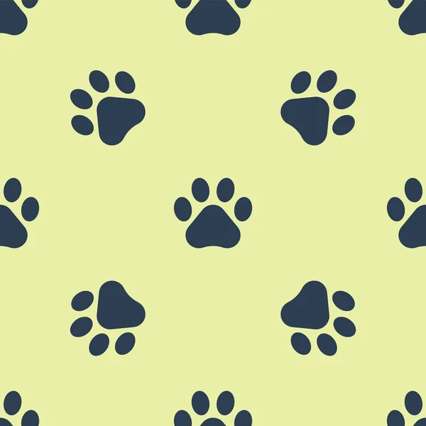 Blue Paw print icon isolated seamless pattern on white background. Dog or cat paw print. Animal track. Vector Illustration — Stock Vector