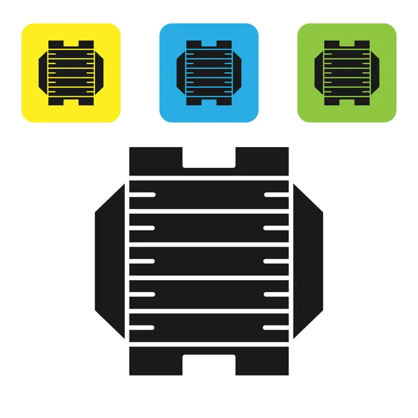 黑色美国足球场图标孤立在白色背景上。设置图标彩色方形按钮。矢量插图 — 图库矢量图片