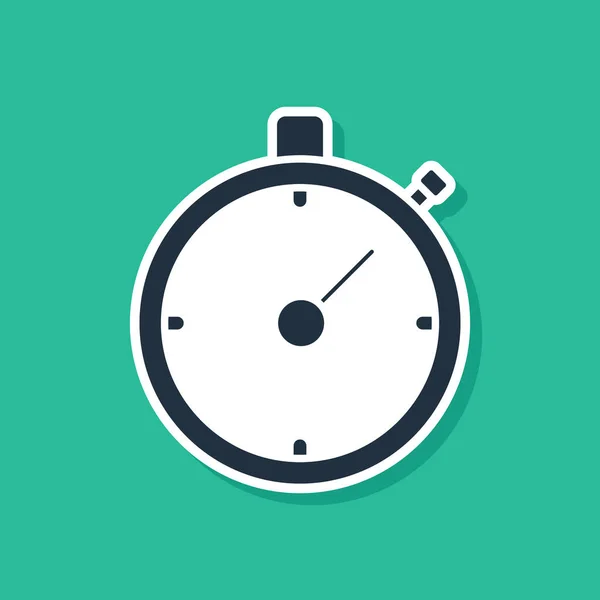 Blauwe stopwatch icoon geïsoleerd op groene achtergrond. Tijd timer teken. Chronometer-teken. Vector illustratie — Stockvector