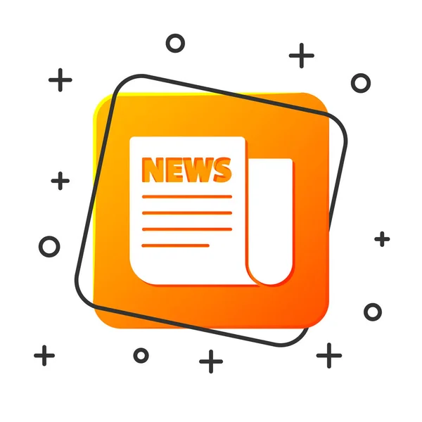 Icono de White News aislado sobre fondo blanco. Letrero de periódico. Símbolo de medios masivos. Botón cuadrado naranja. Ilustración vectorial — Archivo Imágenes Vectoriales