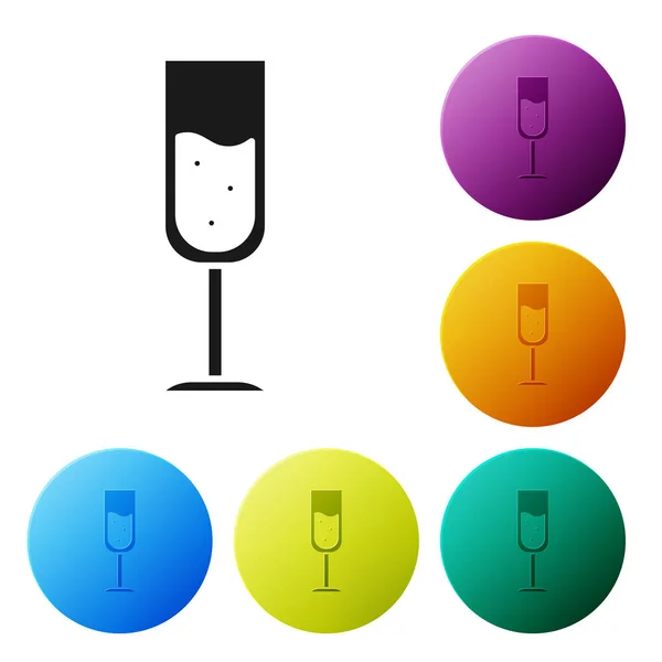 Schwarzes Glas Champagner-Symbol isoliert auf weißem Hintergrund. setzen Symbole bunte Kreis-Tasten. Vektorillustration — Stockvektor