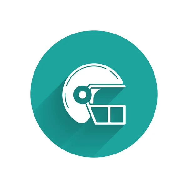 White American football helmet icon isolated with long shadow. Green circle button. Vector Illustration — Stock Vector