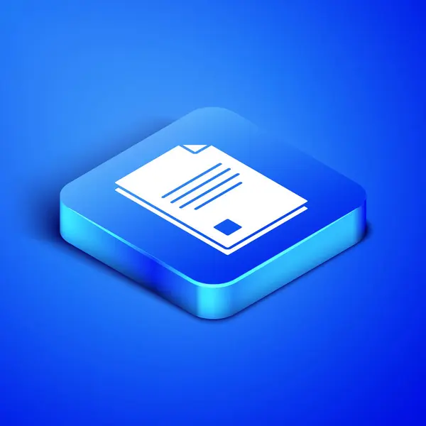 Isometric File document icon isolated on blue background. Checklist icon. Business concept. Blue square button. Vector Illustration — Stock Vector